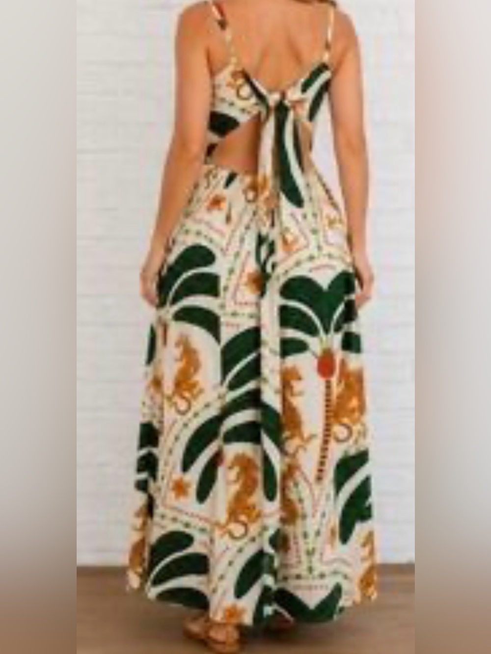 Bohemian Green & Cream Back-Tie Maxi Dress